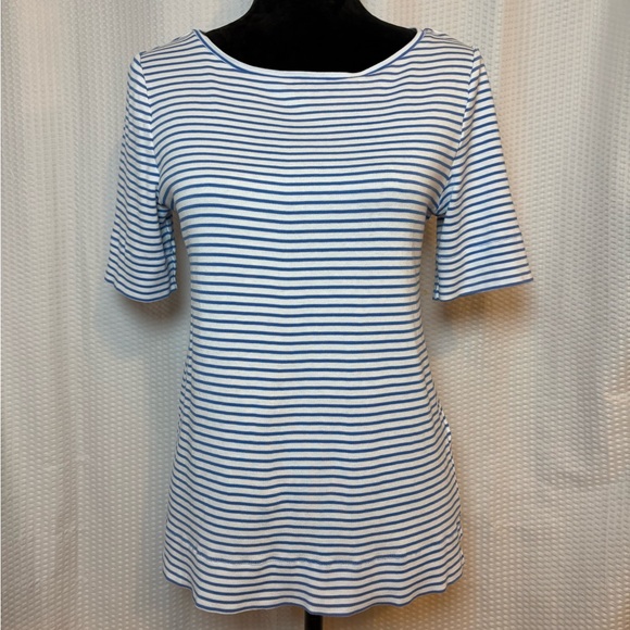 Chico’s 100% Pima cotton blue & white striped short sleeve crew neck shirt M - Picture 5 of 5